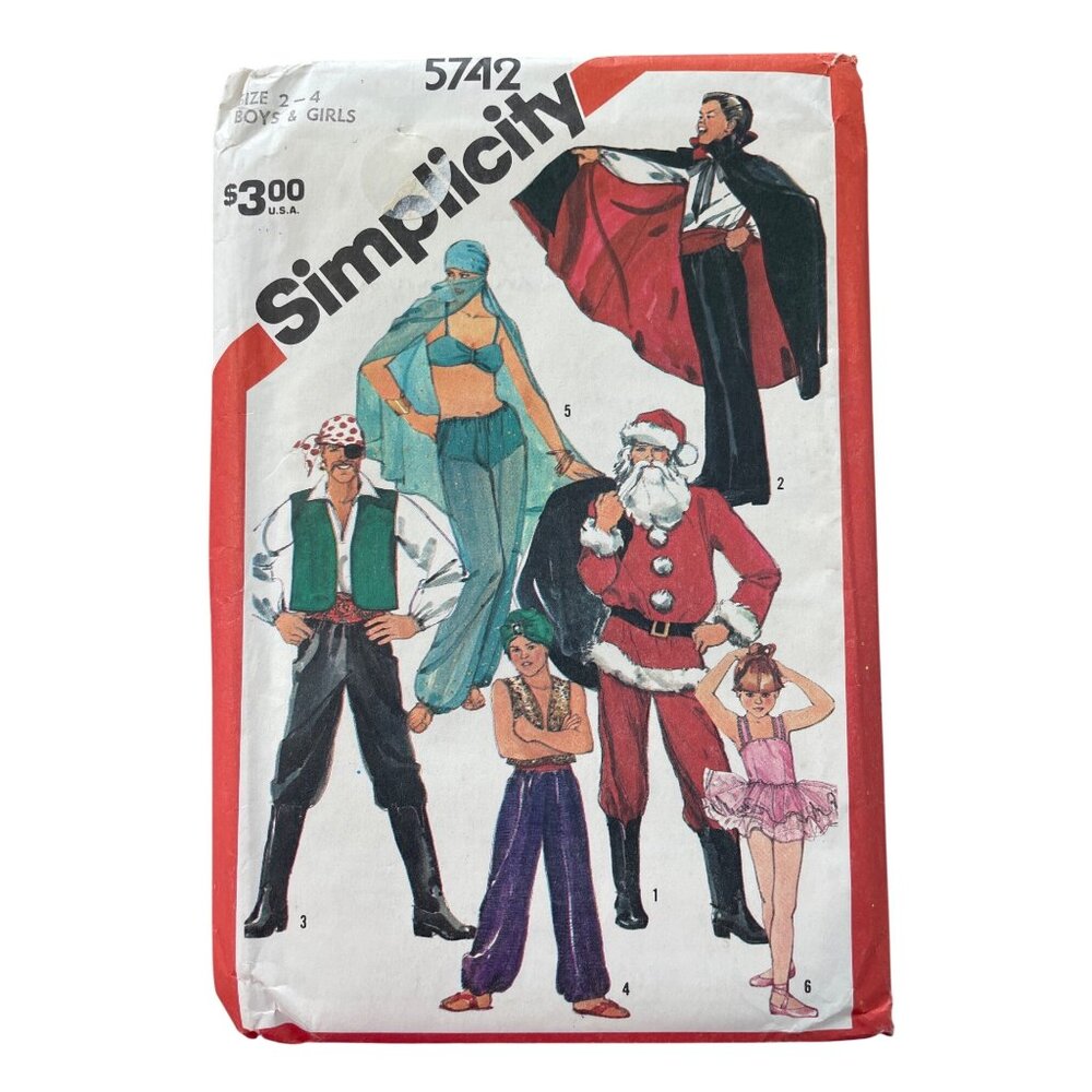 80s Simplicity 5742 Costume Pattern Size 2-4 Santa Harem Pirate Ballet UNCUT